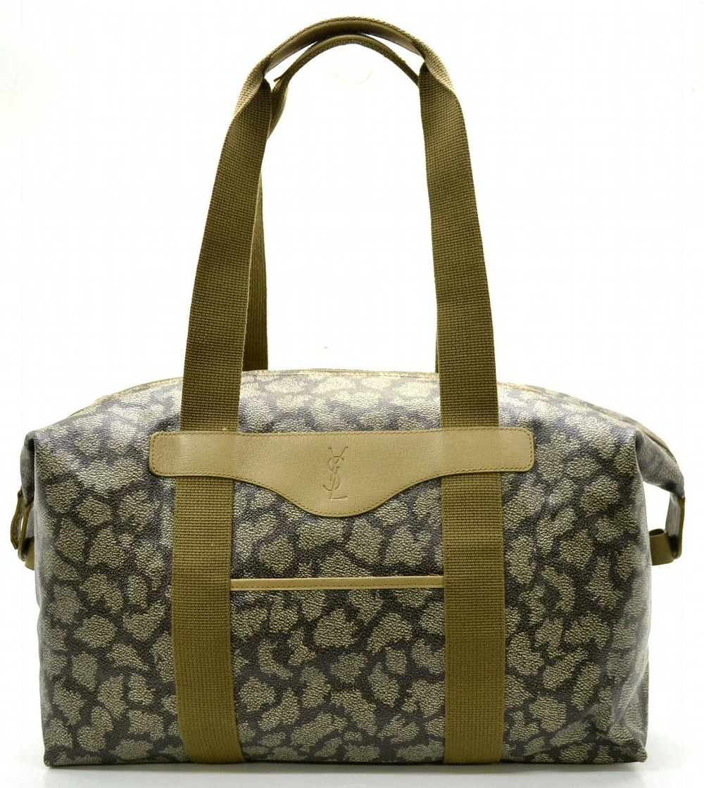 Saint Laurent Yves YSL Boston Bag Shoulder Giraffe Brown Beige Cream